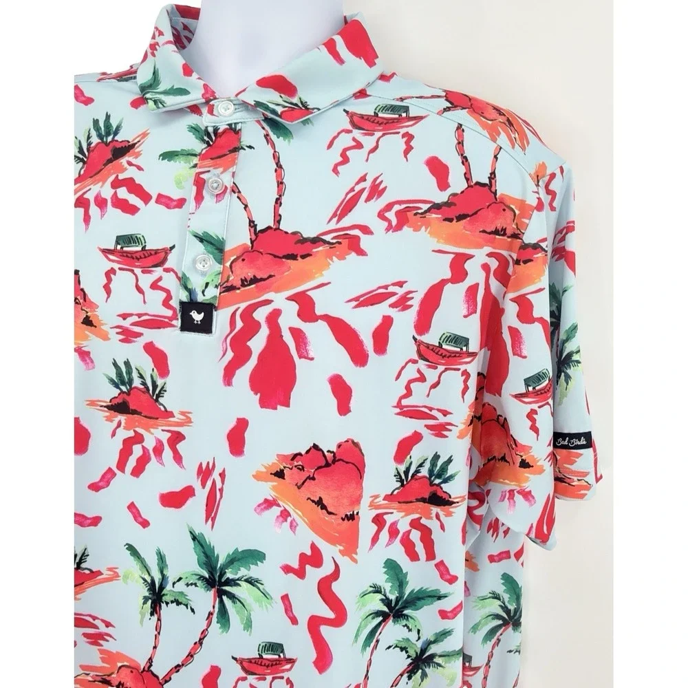 Bad Birdie Polo Shirt Men 2XL Tropical Island Golf Performance‎ Stretch